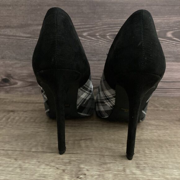 Penny Loves Kenny Plaid Heels SIZE 10 Black Velvet Pumps Pointed Toe - Picture 4 of 9